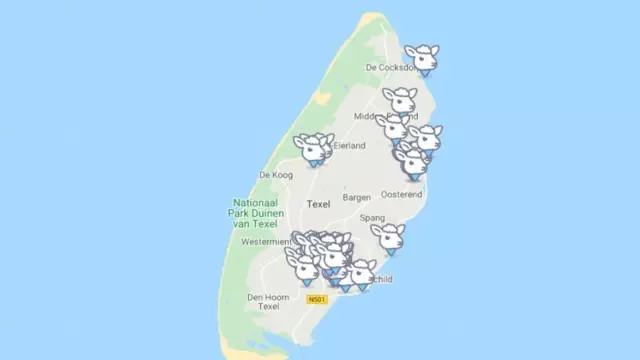 Lammetjesradar met locaties waar de lammetjes lopen VVV Texel