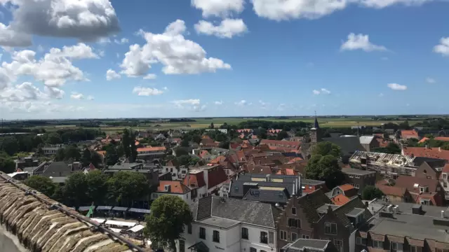 Uitzicht vanaf de kerktoren op Den Burg VVV Texel