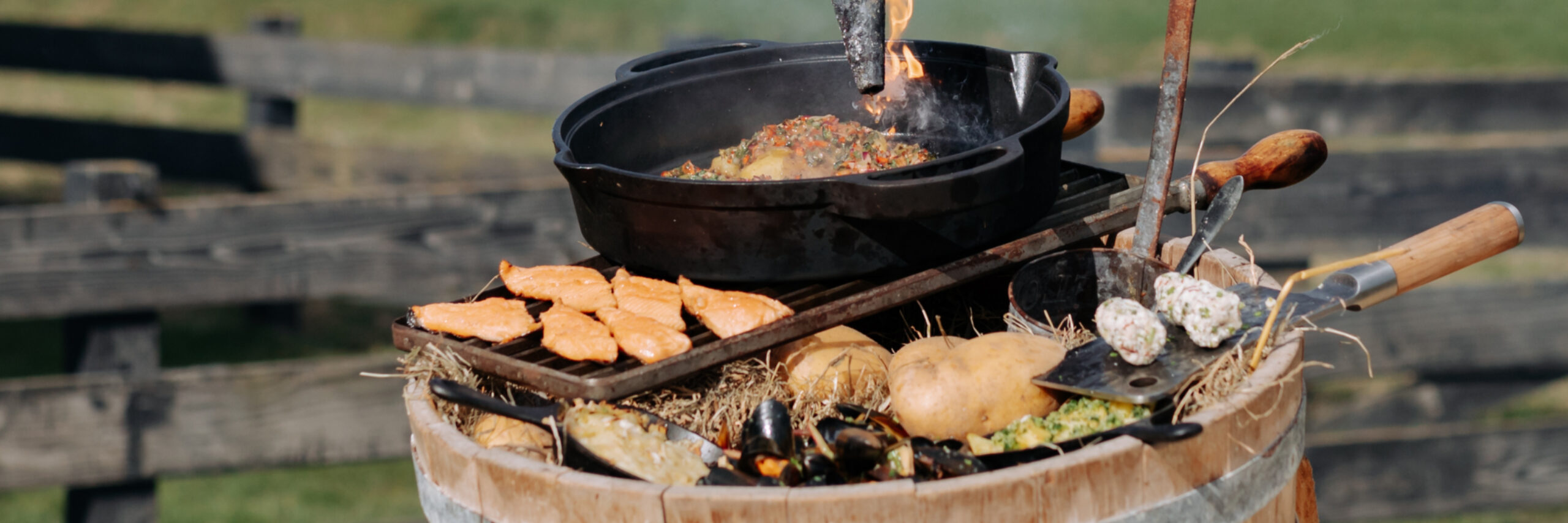 Aardappelen met mosselen met zalmforel BBQ Battle