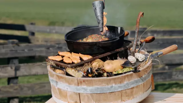 Aardappelen met mosselen met zalmforel BBQ Battle