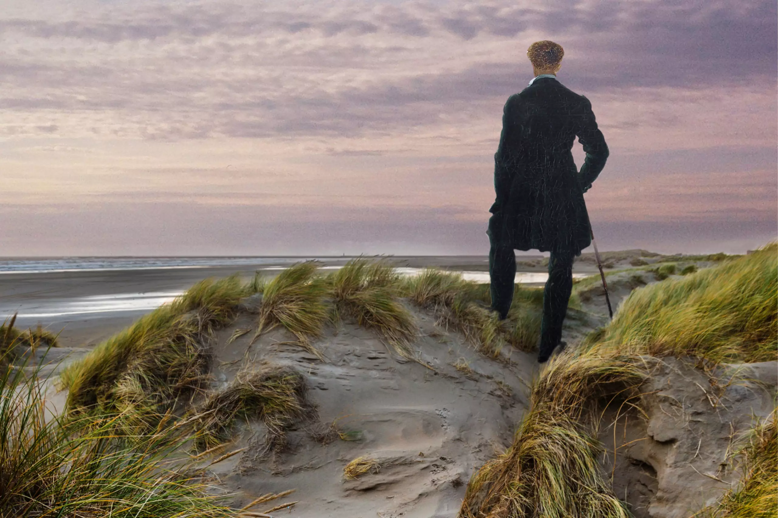 De eerste wandelaar Pieter Kikkert op de duinen