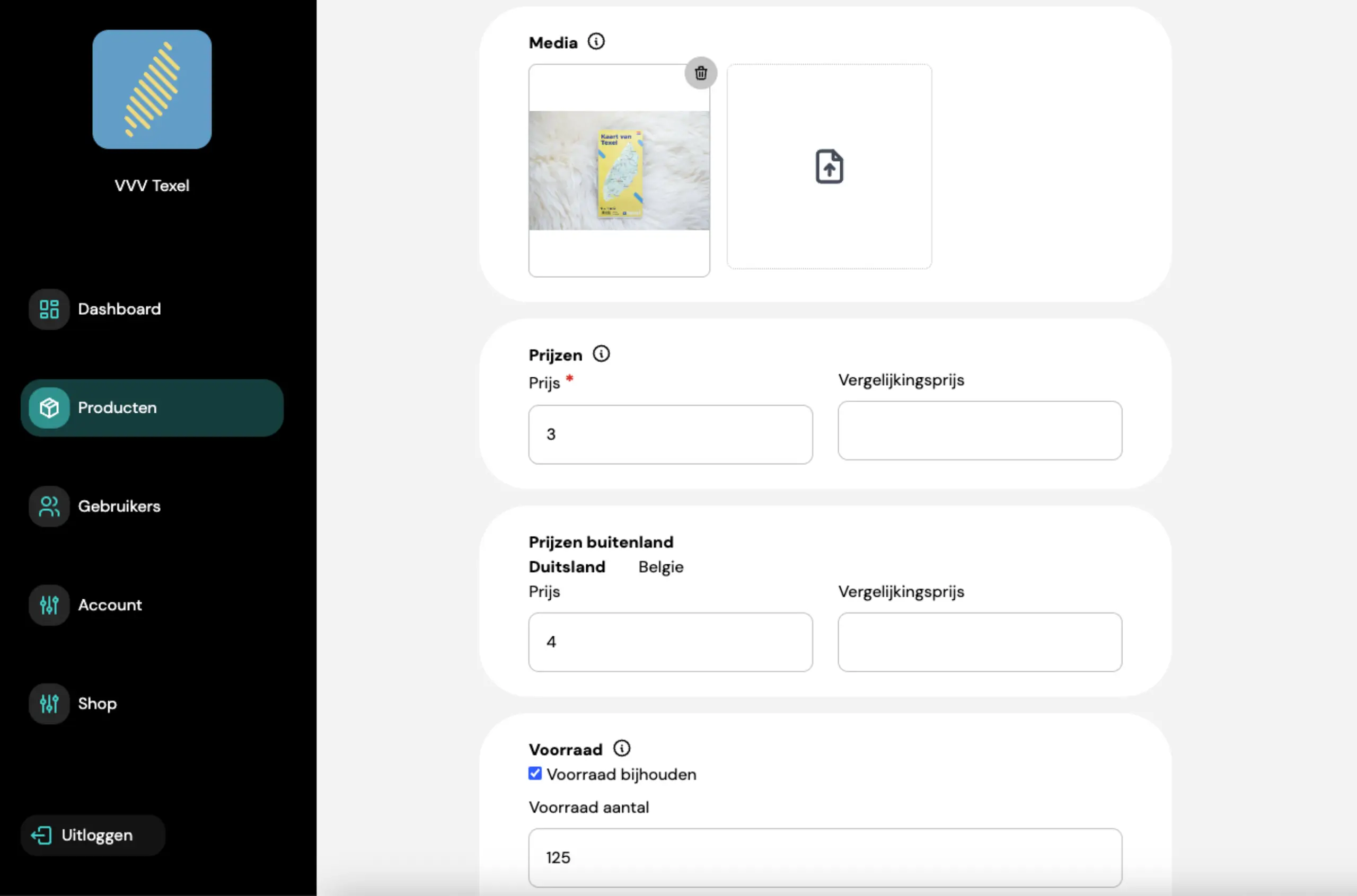 Product invoeren Texelshop