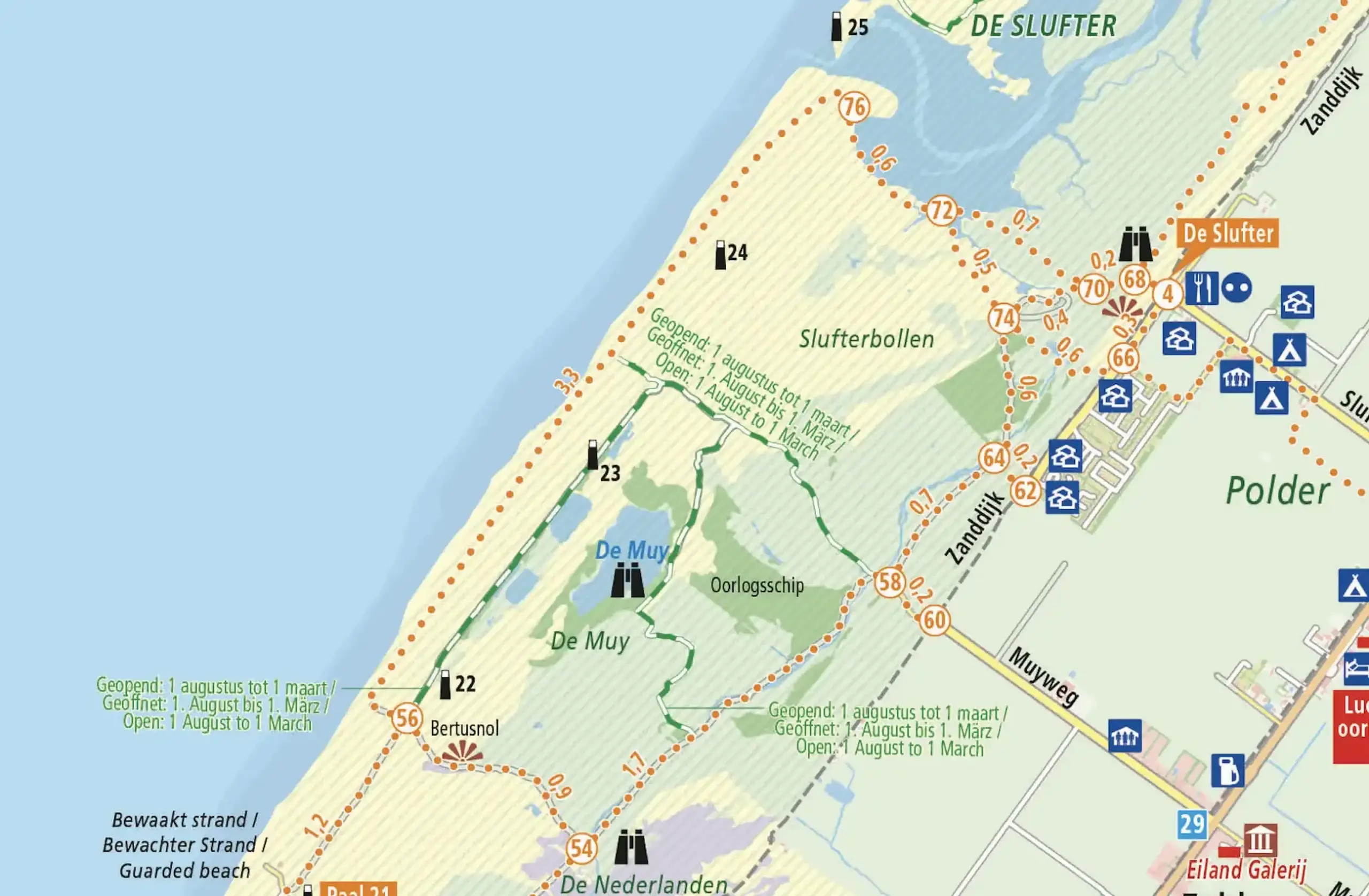 Green routes on the map of Texel